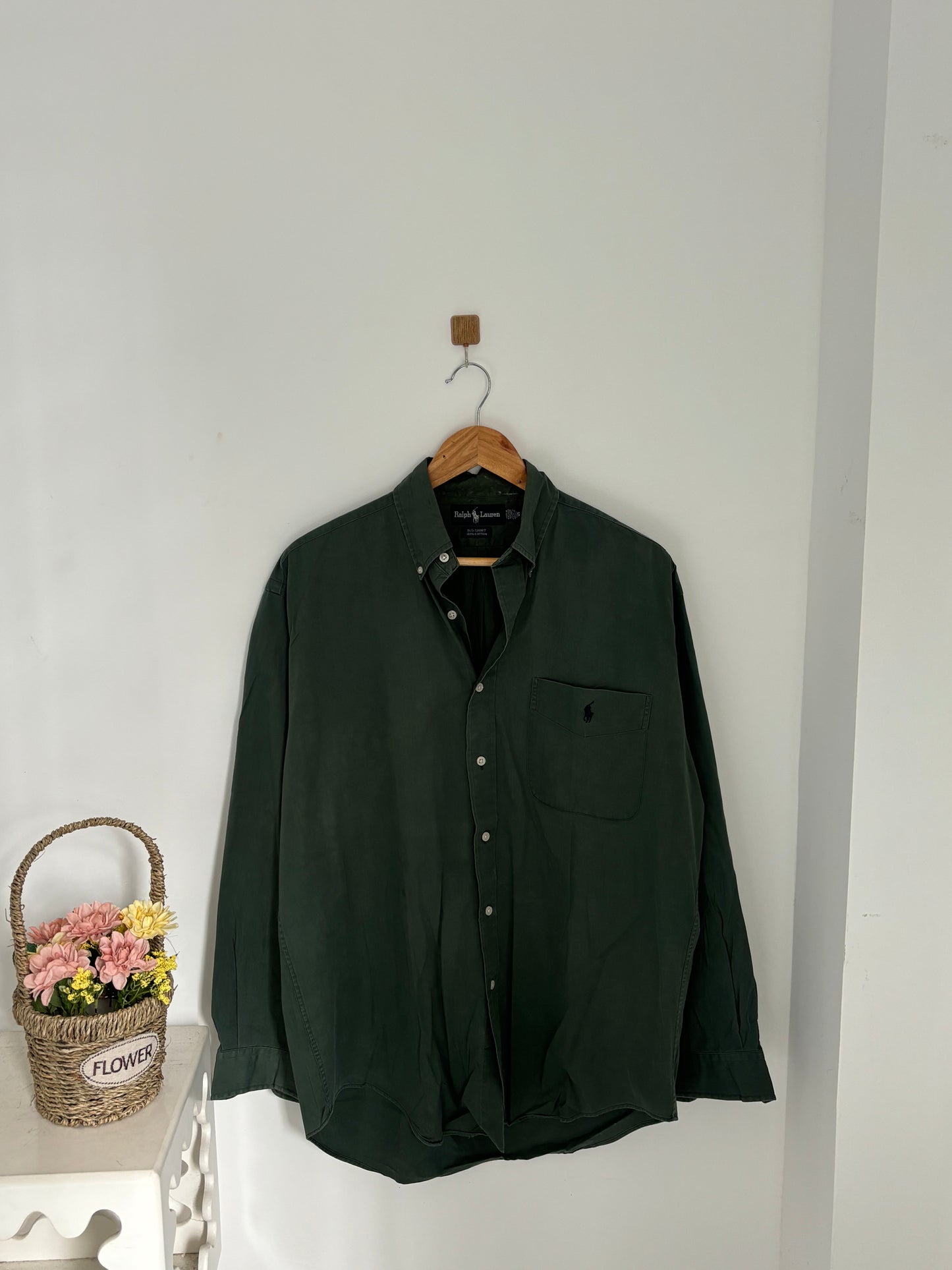 RL solid dark green shirt